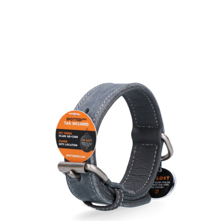 Spotted! Pro Leren Halsband Grijs 2,5cm